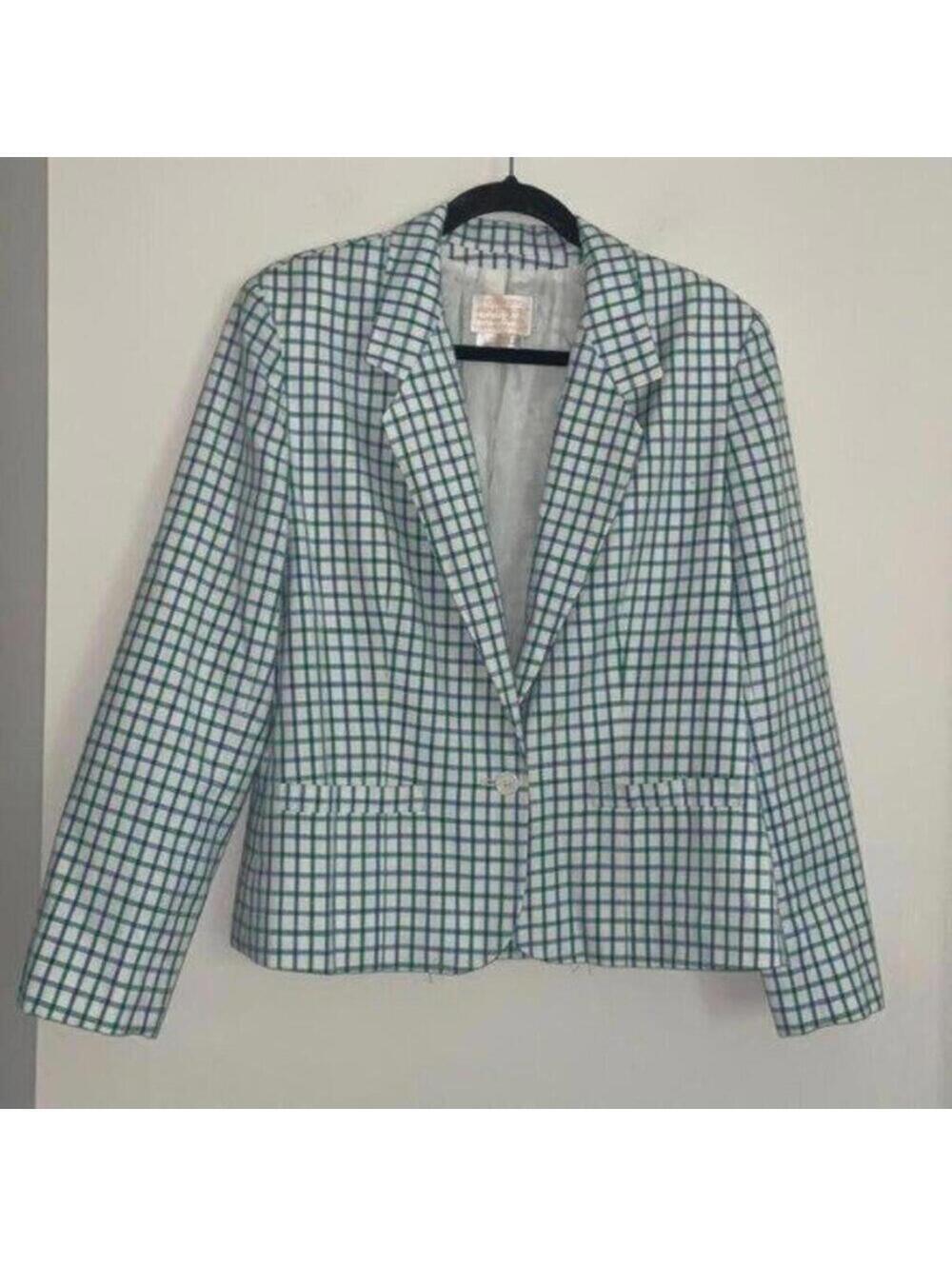 Vintage Country Sophisticates Blue and Green Plaid Old Money Blazer Sporty